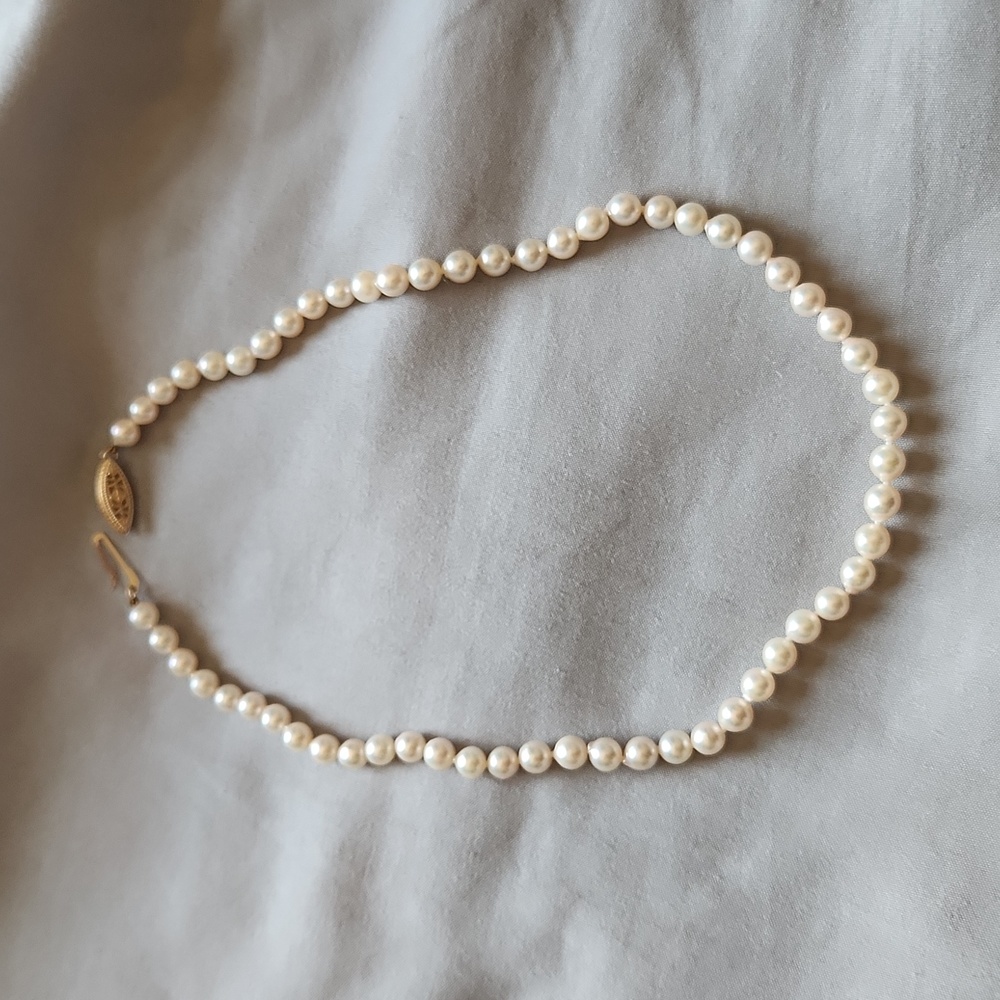 14k yellow gold pearl necklace vintage
